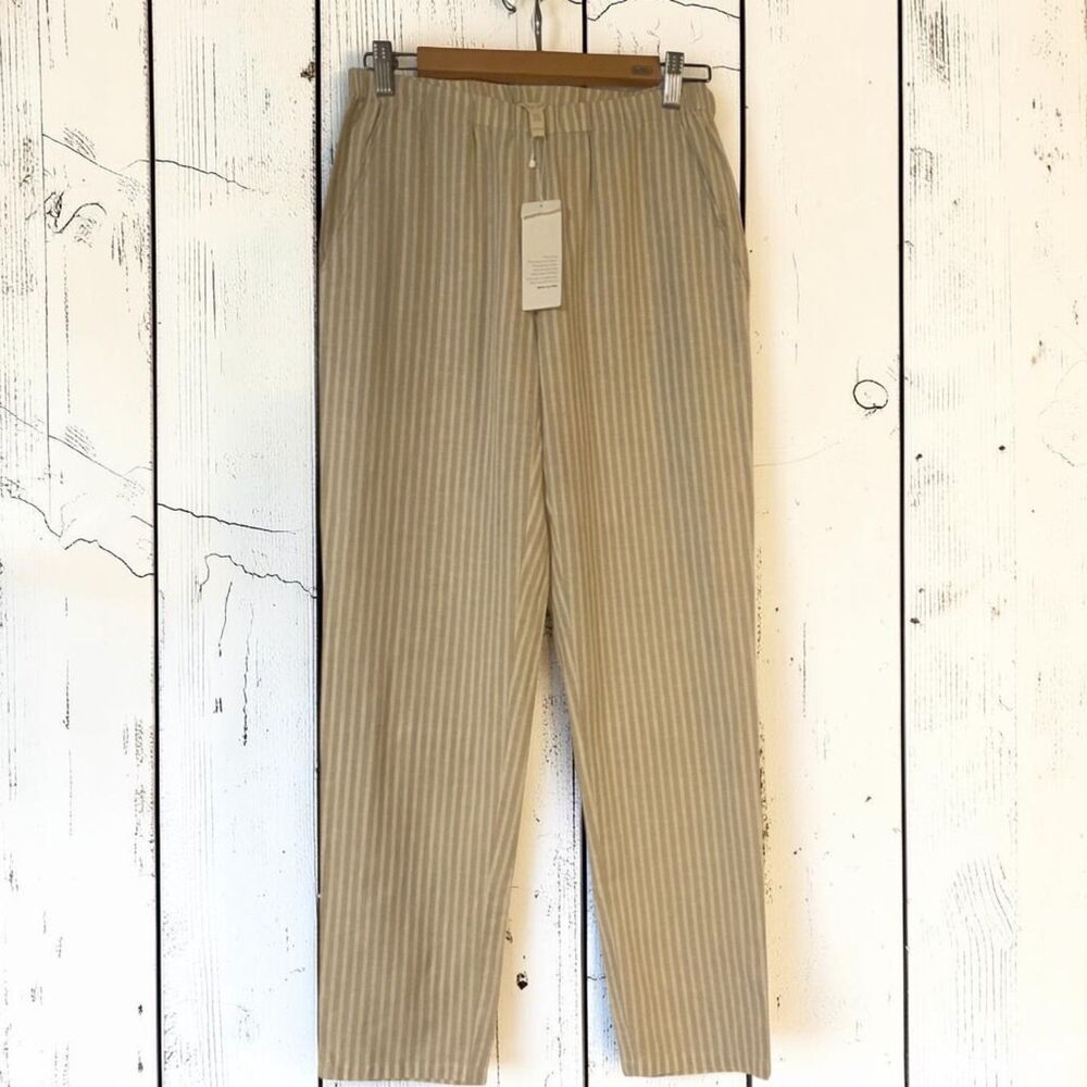 NWT Eileen Fisher Striped Pull On Elastic Waist Pants XXS Hemp Cotton Cropped